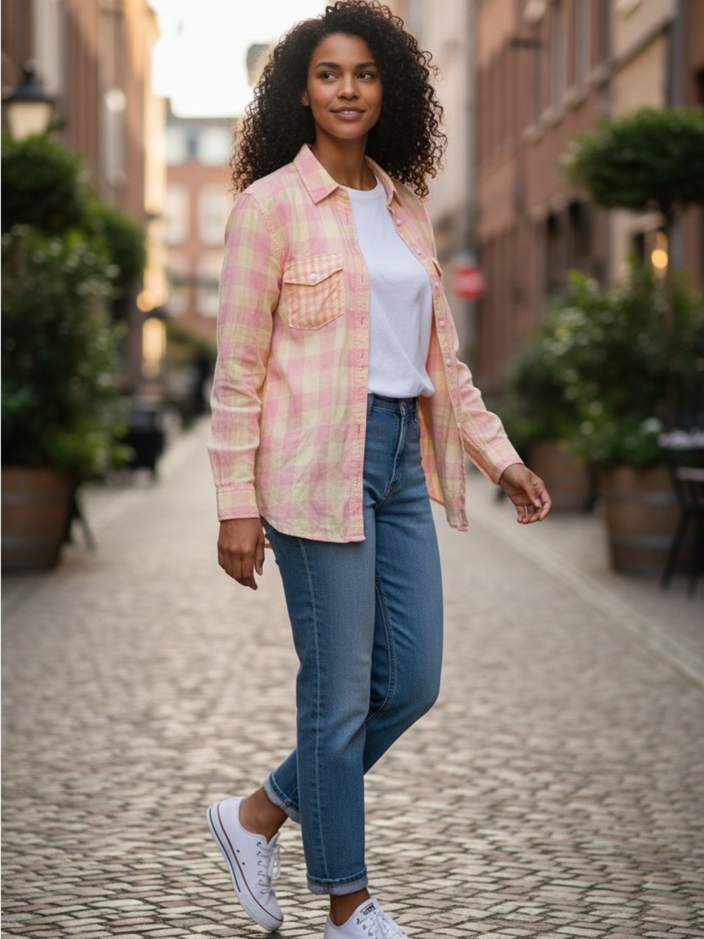 HOLLISTER womens Pastel Pink & Yellow Gingham Button-Up Shirt size xs
